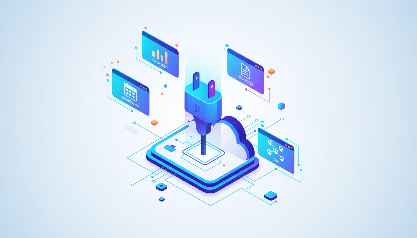 DBPlugIn cloud platform — scheduling, invoicing, CRM modules connected